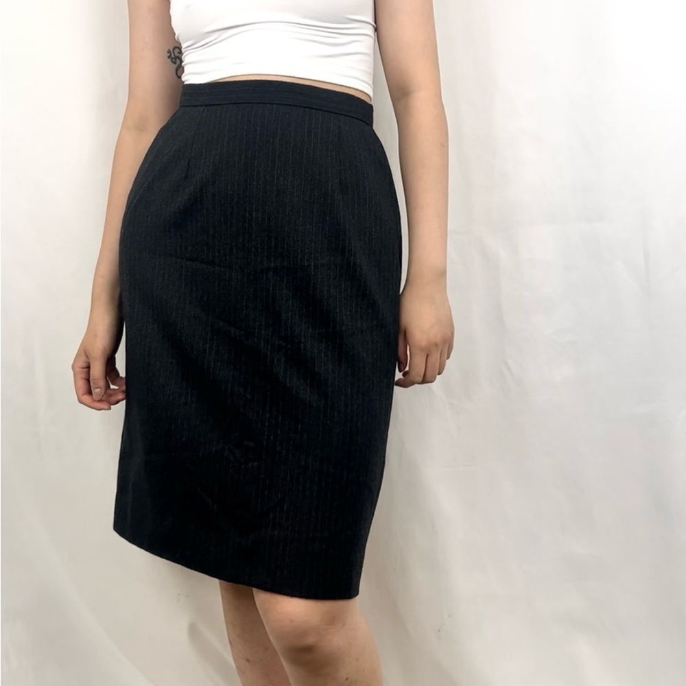Vintage Ralph Lauren Dark Grey Pinstriped Wool Pencil Skirt
